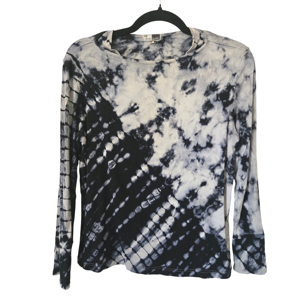 Annie Turbin Womens S Tie Dye Shibori Long Sleeve Top Made‎ in USA Art to Wear